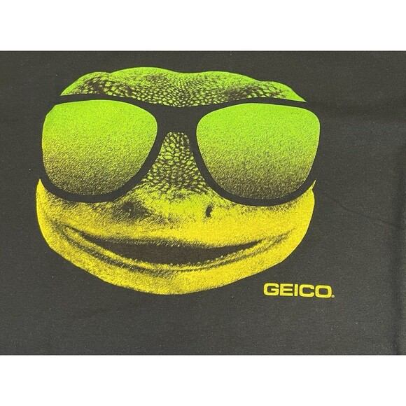 Vintage Y2K Geico Gecko Lizard Sunglasses Shirt Men’s XL Black - Picture 2 of 7
